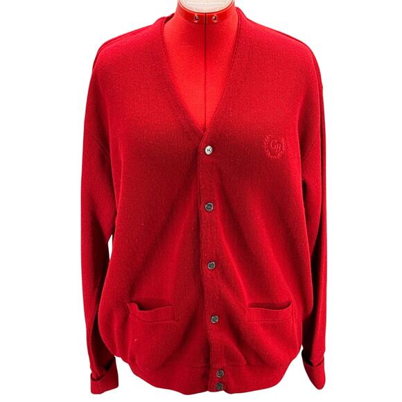Geoffrey Beene Vintage Red V Neck Button Down Varsity Cardigan Women XL - Picture 1 of 7